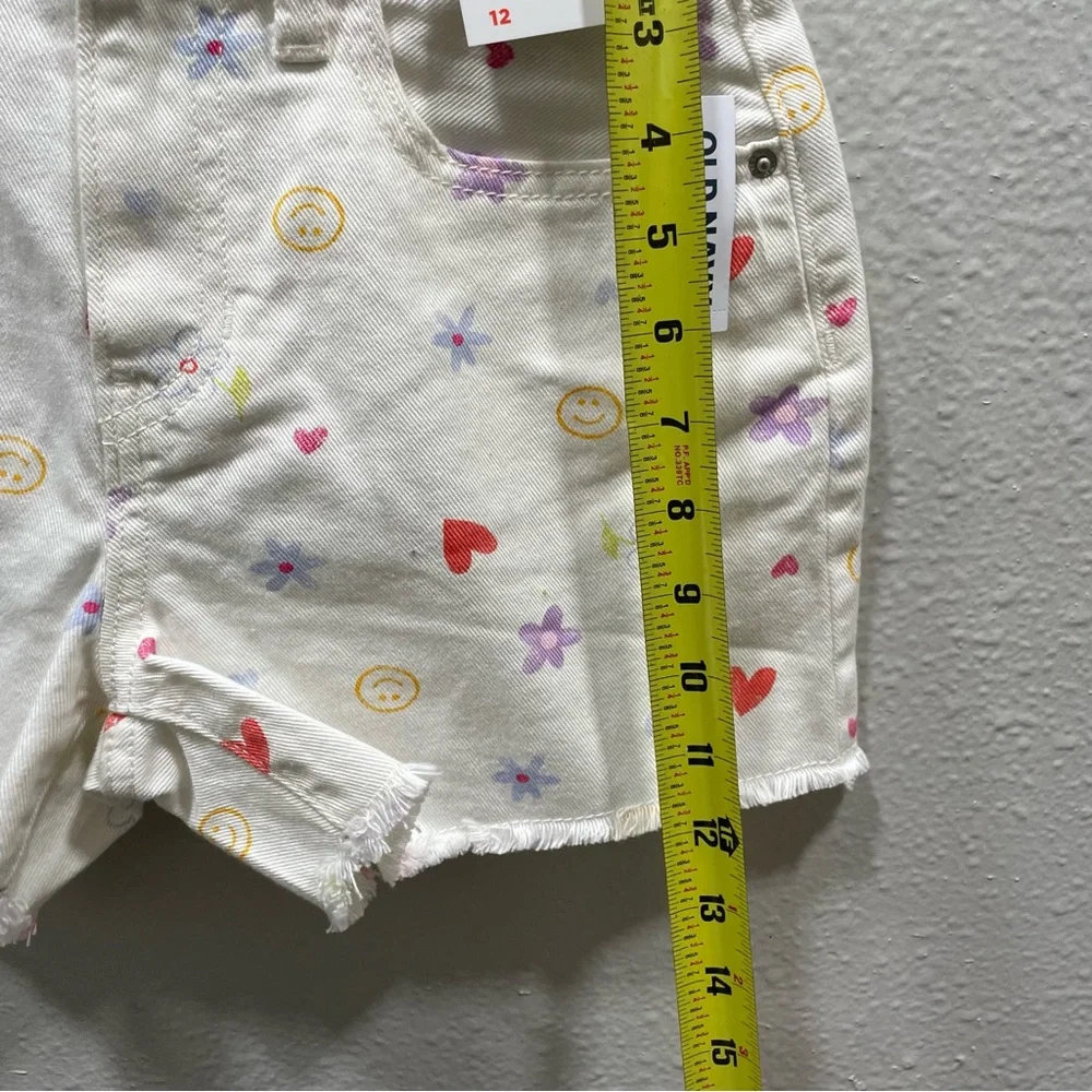 Old Navy White Shorts Flower-Smile Face Print High Rise Adjustable Waist Size 12 - Picture 14 of 16